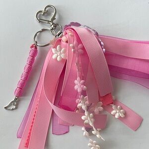 Pink Ribbon Keychain with Wing Charm